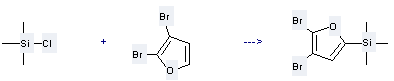 The Furan, 2,3-dibromo- can react with Chloro-trimethyl-silane to get 2,3-Dibrom-5-trimethylsilylfuran